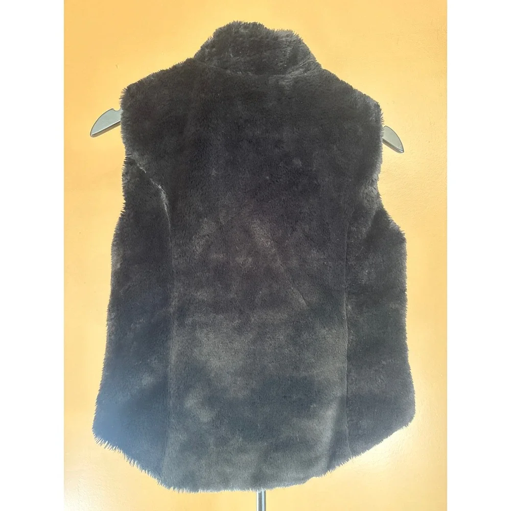 Kids Reversible‎ Weather Vest Black Faux Fur Gray Quilted Puffer Small Zip Up